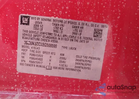 2014 Chevrolet Silverado 1500 1Lz from USA, damaged, VIN 3GCUKSECXEG508599